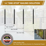 Rayzi 42" 2Pack Cable Railing Post, Stainless Steel Level Line Handrail Post with 100ft 1/8" Stainless Steel Cable and Wire Pliers DIY Kit (No Handrail), Black Rayzi