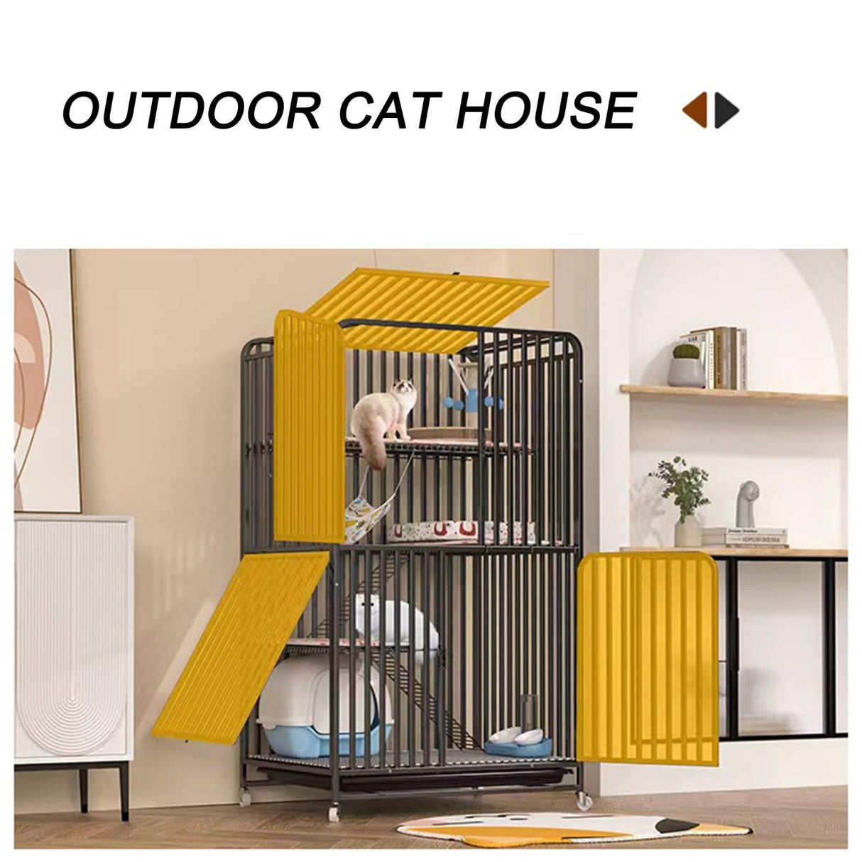 HARELA Catio Cat Enclosures Outdoor for Cats, Balcony Cat Playpen with Platforms, Wheels and Removing Tray, Ideal for Safe Play and Relaxation, for Cat Activity, for 1-3 Cats(White), 85*60*147cm HARELA