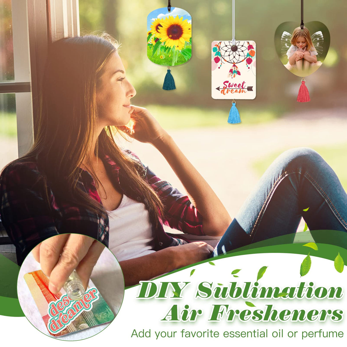 ZOCONE 50 Pcs Sublimation Air Fresheners Blanks with Bags Tassels Elastic Rope, White Felt Sublimation Blanks Bulk for Car and Home Hanging Air Freshener, 5 Shapes Fragrant Sheets (50 PCS 5 Shape) ZOCONE