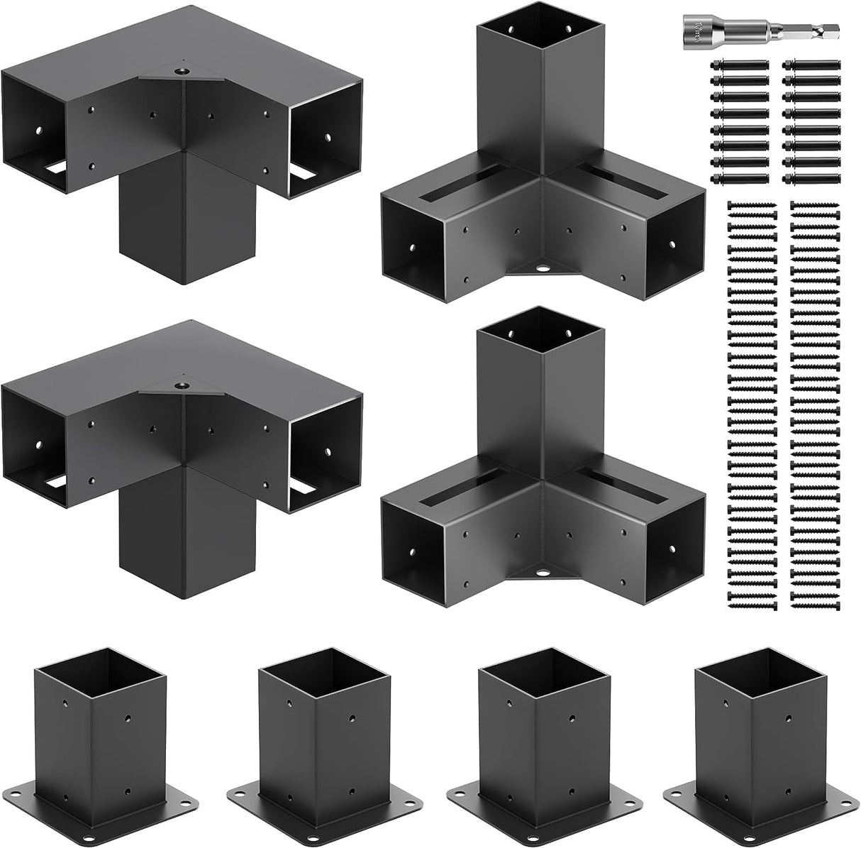 ZEKOO Pergola Brackets Kit 4x4 Gazebo Brackets Heavy Duty Black Powder-Coated 3-Way Right Angle Corner Brackets with Post Bases Pergola kit for Outdoor Pergola Gazebo Patio Garden ZEKOO