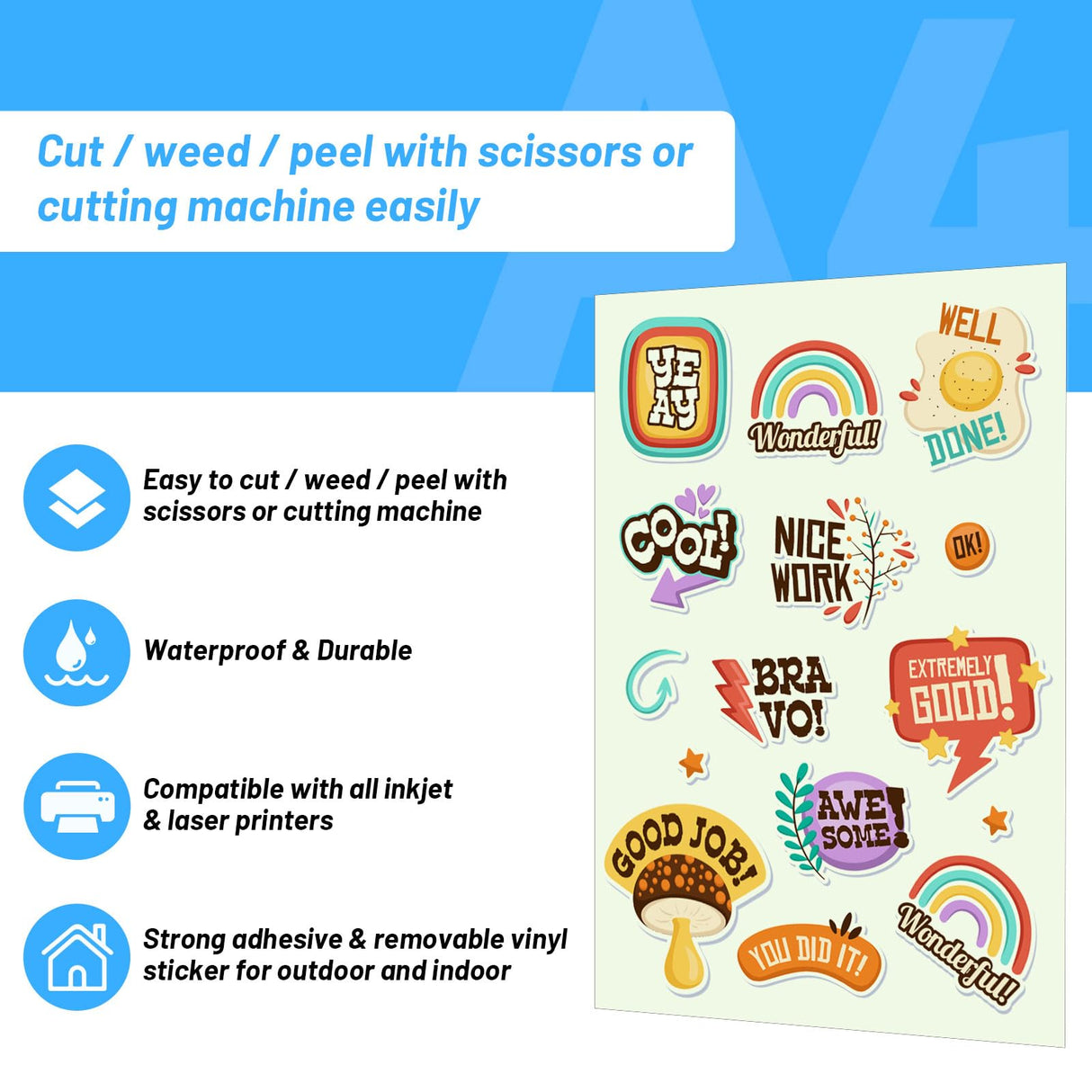 TECKWRAP Printable Vinyl Sticker Paper for Inkjet Printer, Glow in The Dark Vinyl Inkjet Printable Sticker Paper, 8.26" x 11.69" A4 Size for Scrap-Booking, Craft Cutters, Home Decor, 14 Sheets/Pack TECKWRAP