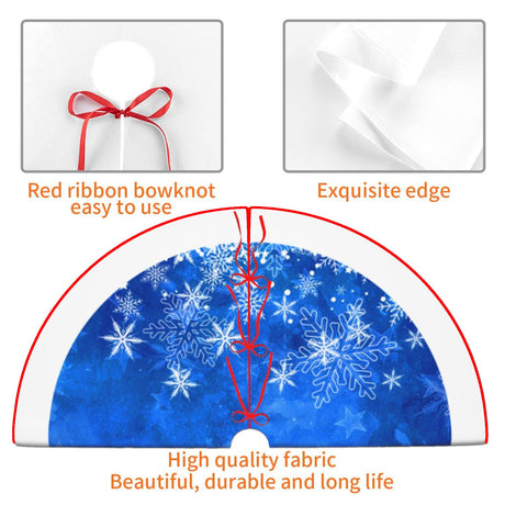 48 Inches Blue Christmas Tree Skirt Rustic Thick Xmas Tree Skirt with Snowflake Winter Happy New Year Decoration for Home Holiday Party OWCRNEF