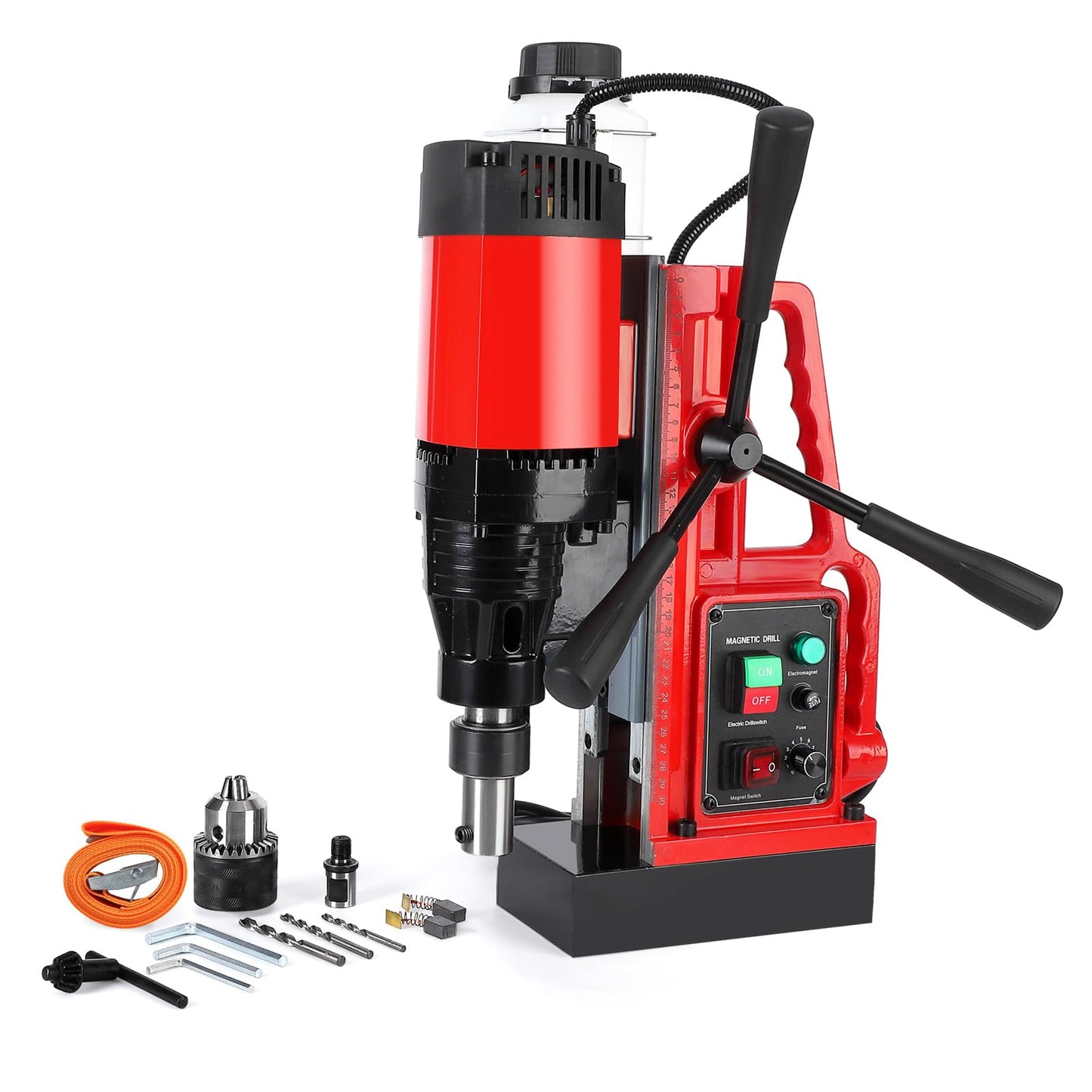 GARVEE Magnetic Drill Press, 1550W 500RPM Portable Mag Drill Press, 10-Speed Core Drilling Machine for Metal Working,3Pcs Drill Bits，Red - WoodArtSupply