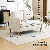 VINGLI 47" Small Couch, Beige Loveseat Mini Couch Mid Century Modern Decor Love Seat for Small Spaces Living Room, Bedroom, Play Room VINGLI