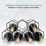 Buruis 9-Bottle Countertop Wine Rack, Honeycomb Standing Metal Wine Holder, Organizer, Red & White Wines Rack, Home Kitchen Bar Essentials (Black) Buruis