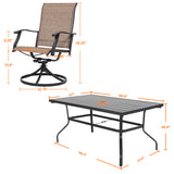 NUU GARDEN 7 Piece Outdoor Dining Set, 6 Swivel Patio Chairs and 1 Dining Table with 1.57 Inch Umbrella Hole, Iron Patio Furniture Set for Lawn Backyard Balcony, Black and Brown NUU GARDEN