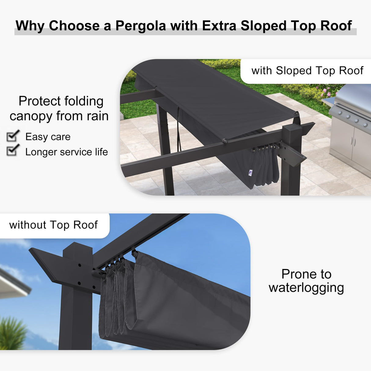 PURPLE LEAF Outdoor Retractable Pergola with Sun Shade Canopy 10' x 13' Patio Aluminum Pergola Shelter for Backyard Deck Garden Modern Metal Grill Gazebo, Gray PURPLE LEAF