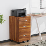 VINGLI 3-Drawer File Cabinet with Lock, Wood Rolling File Cabinet Under Desk File Cabinets for Home Office, Mobile Printer Stand & File Cabinet for Letter Sized Files, 26" H(Caster Included), Walnut VINGLI
