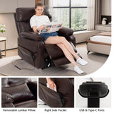 Dual Motor Power Lift Recliner Chair for Adult & Elderly, Infinite Position Lay Flat Lift Chair with Heat & Massage, Cup Holder, Lumbar Pillow, Wireless Charger, USB Ports, Leather (Brown) RESTREAL