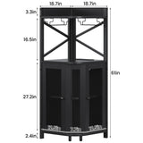 Lafnest Corner Bar Cabinet with Power Outlet and LED Light, Industrial Wine Cabinet with Glass Holder, 4-Tier Liquor Cabinet for Home, Farmhouse Home Bar for Liquor and Wine Storage, Black Lafnest