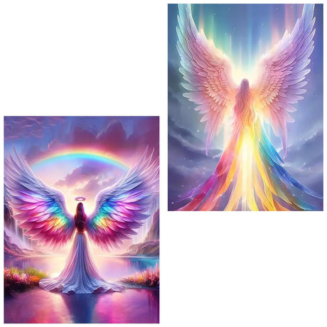 mrpwnle 2 Packs Diamond Art Painting Kits for Adults, Rainbow Angel Diamond Art Kits for Adults Beginners, DIY Round Full Drill Gem Craft Kit for Home Decor Gifts 12x16 inch mrpwnle