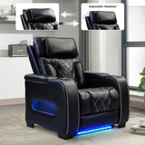 CANMOV Electric Power Recliner Chair with Adjustable Headrest, Breathable PU Leather Home Theater Seating with Ambient Lighting,Cup Holders,Armrest Storage,USB & Type C Ports,Black CANMOV