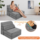LitaiL Comfy Folding Sofa Bed - Grey Convertible Sleeper Sofa Fold Out Sleeper Chair Couch for Living Room Bedroom Guest, Foldable Floor Chair Lounger Mattress with Back Support for Travel, Camping LitaiL