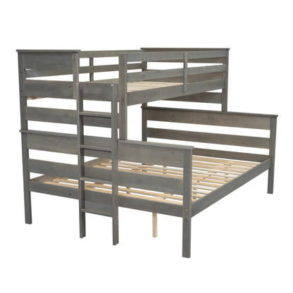 Harper & Bright Designs Twin XL Over Queen Detachable Bunk Bed with Ladder and Guardrails - Grey Wood Frame - WoodArtSupply