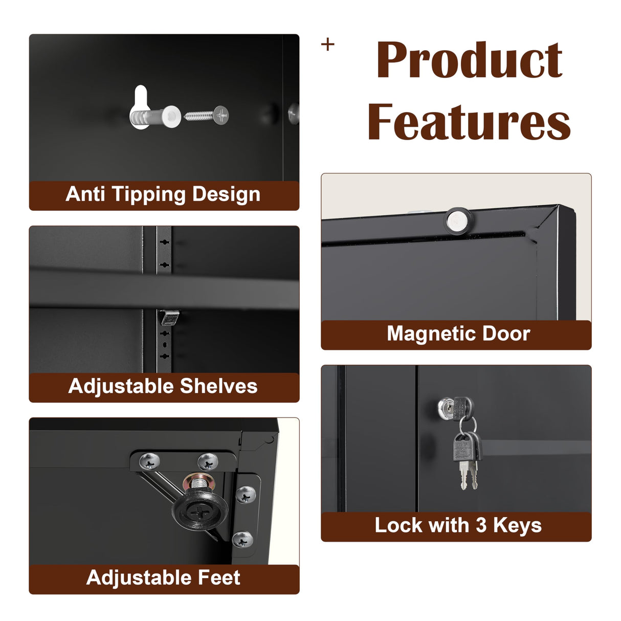 SteeLoong 71" Glass Display Cabinet with Lock,Curio Cabinet with Glass Doors, Metal Display Case with 4 Adjustable Shelves, Black Bookcase Locking Storage Cabinets for,Liquor,Commercial SteeLoong