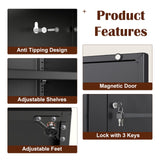 SteeLoong 71" Glass Display Cabinet with Lock,Curio Cabinet with Glass Doors, Metal Display Case with 4 Adjustable Shelves, Black Bookcase Locking Storage Cabinets for,Liquor,Commercial SteeLoong