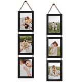 QUTREY 5x7 Collage Picture Frames Black, 3 Openings Vertical Hanging Photo Frame Set Display 5 by 7 inch Pictures for Wall Decor, 2 Pack QUTREY