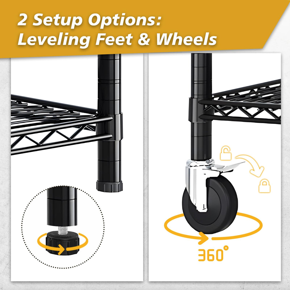 Karl home Heavy Duty 4-Tier Storage Shelving with 4" Wheels, Adjustable NSF Metal Shelves Wire Storage Rack for Garage Kitchen Basement,2500LBS Capacity 75.59" H X 55.12" W X 23.62" D,Black Karl home