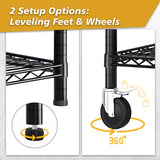 Karl home Heavy Duty 4-Tier Storage Shelving with 4" Wheels, Adjustable NSF Metal Shelves Wire Storage Rack for Garage Kitchen Basement,2500LBS Capacity 75.59" H X 55.12" W X 23.62" D,Black Karl home