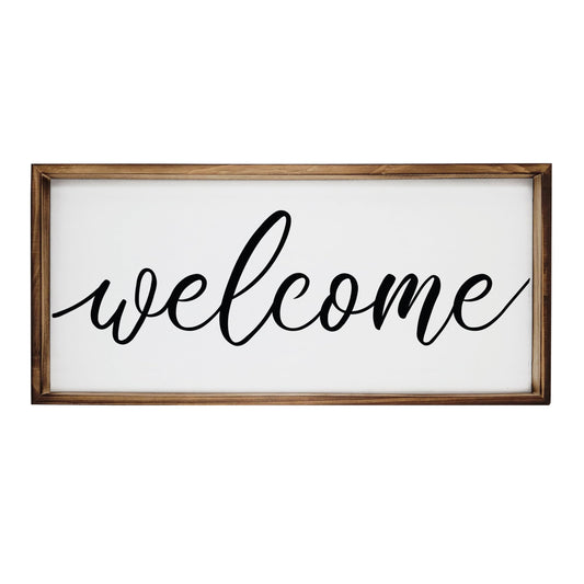 Welcome Sign with Frame for Home Decor - Personalized Wooden Rustic Farmhouse Decor (8 x 17 inches)