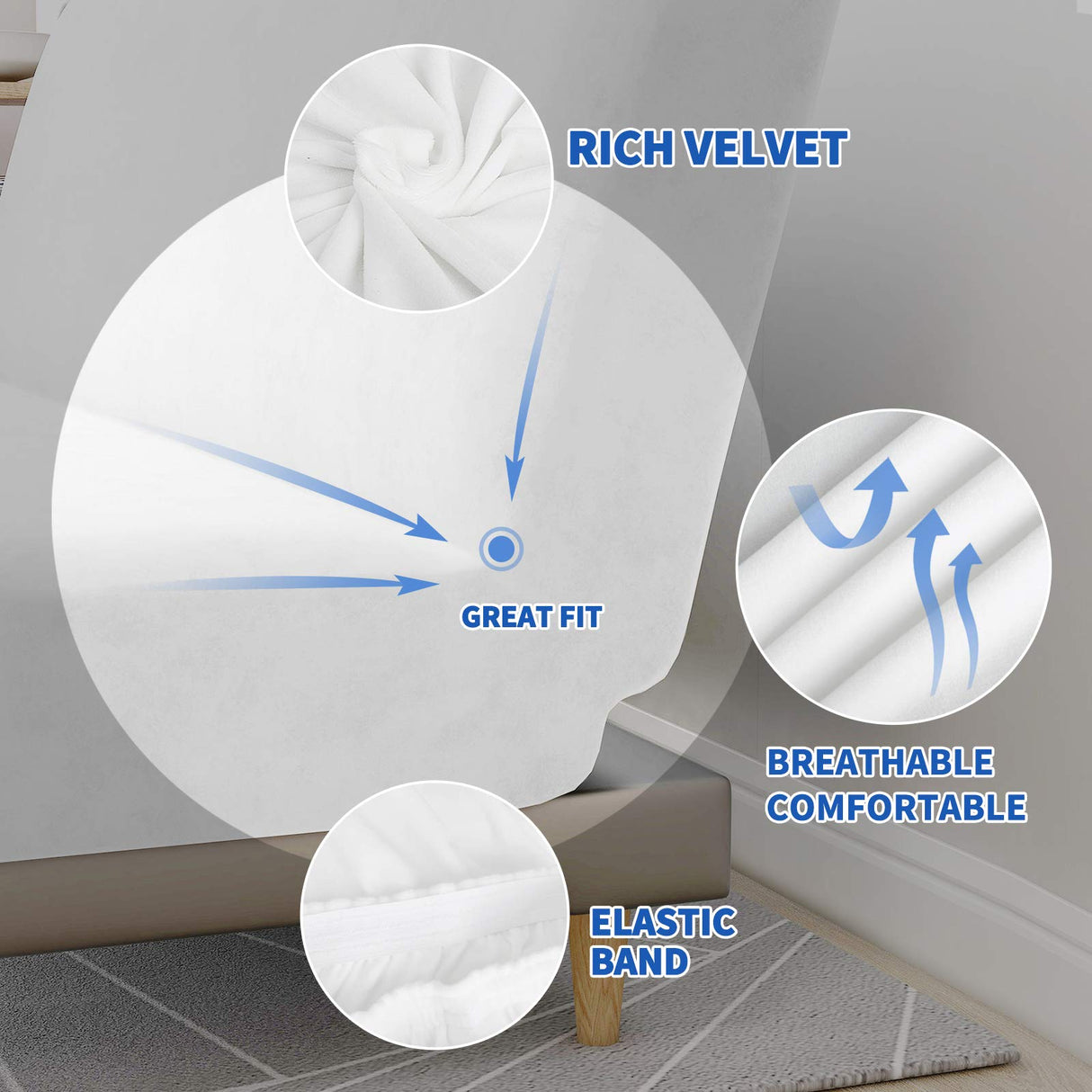 MAXIJIN Velvet Futon Cover Stretch Futon Slip Cover Full Size Futon Mattress Cover Armless Sofa Bed Plush Futon Couch Cover with Elastic Bottom (Futon, White) MAXIJIN