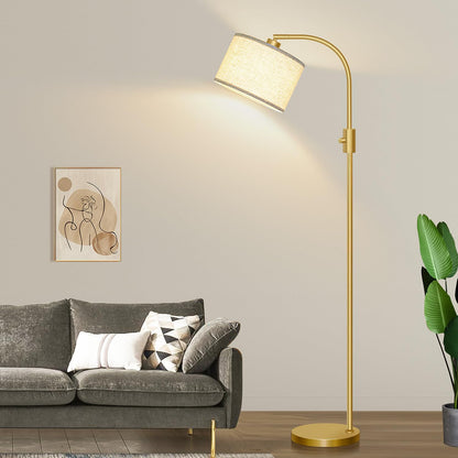 【Upgraded】 Dimmable Gold Floor Lamp, 1200 Lumens LED Bulb Included, Arc Floor Lamps for Living Room Modern Standing Lamp with Linen Shade, Tall Lamp for Living Room Bedroom Office Reading Room Nursery