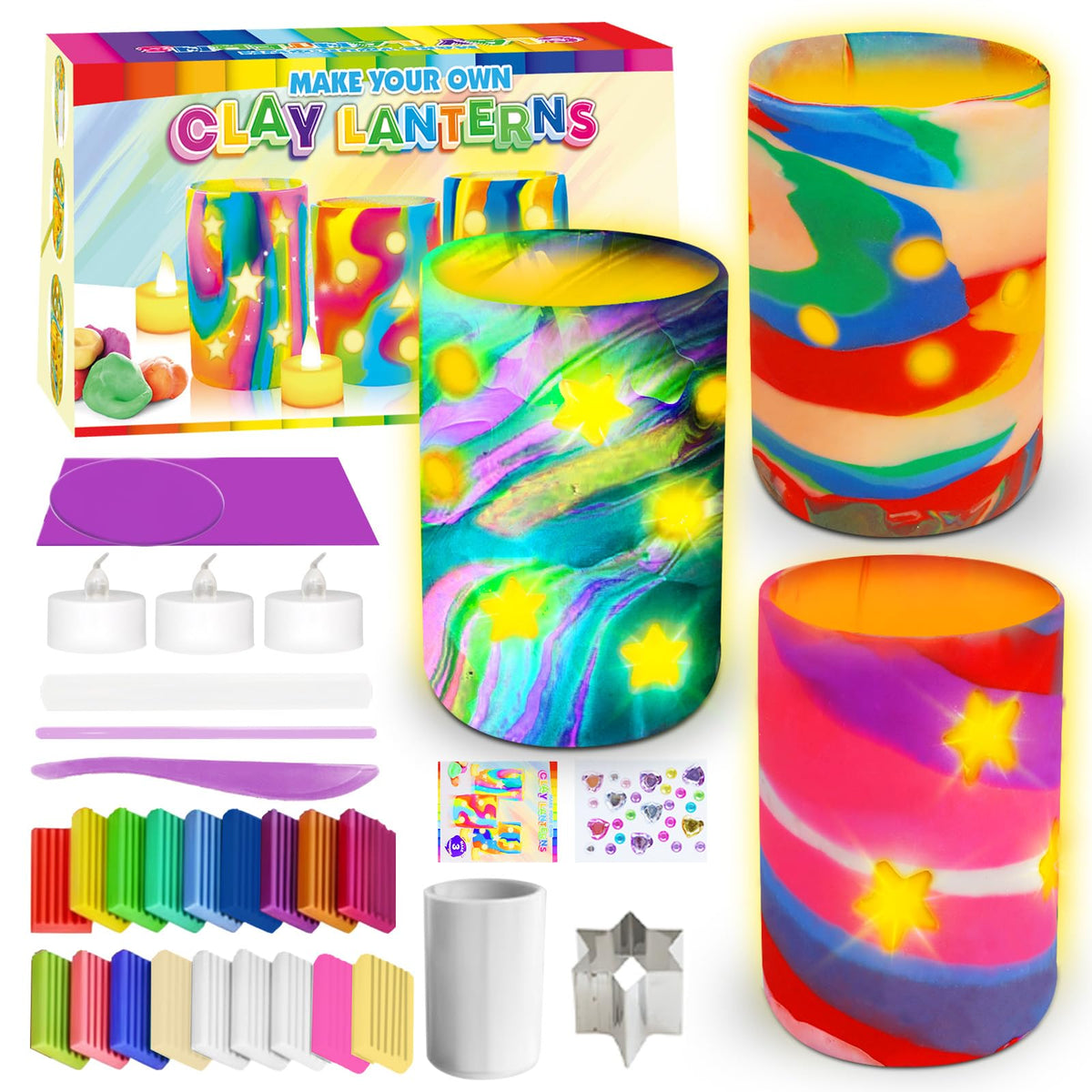 Make Your Own Clay Luminaries - Light-up DIY Clay Lanterns Making Kit Activity for Boys Girls and Teens Age 8 9 10 11 12 Year Old and up, Arts and Crafts Clay Lantern Toys for Kids Ages 8-12 Goody King