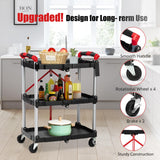 Collapsible Cart with Wheels, Service Cart, Rolling Carts with Wheels Foldable, 3 Tier Rolling Utility Cart, Folding Utility Shopping Cart for Bar, Kitchen, Office, Shopping, Garage PioneerWorks