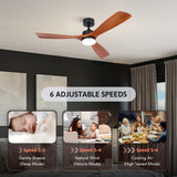 VONLUCE Ceiling Fans with Lights, 52 Inch Outdoor Ceiling Fan with Remote, 6 Speed Reversible Noiseless DC Motor, Wood Ceiling Fan for Indoor Bedroom Farmhouse Patios, Walnut VONLUCE