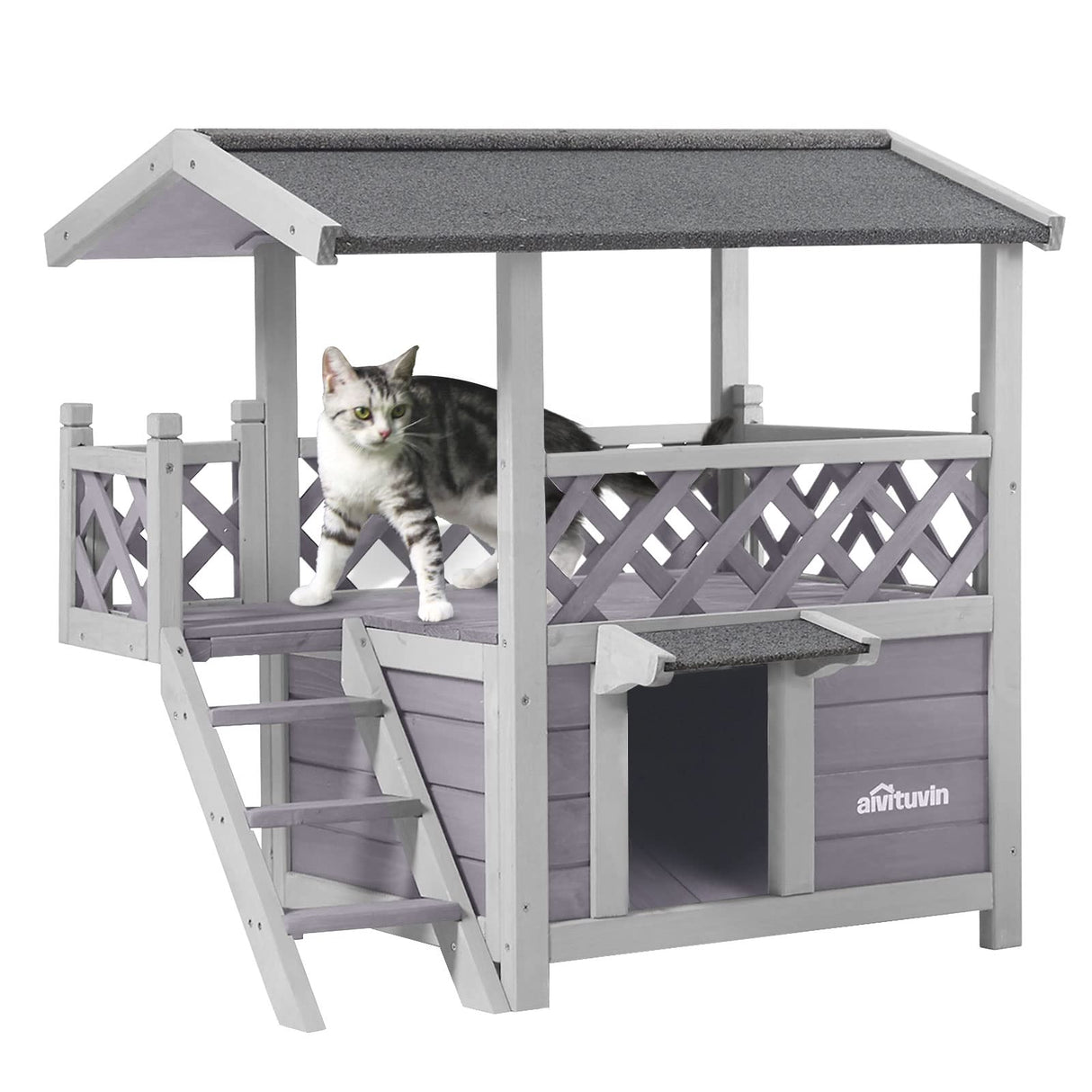 Aivituvin Feral Cat House Outdoor Indoor Kitty Houses with Escape Door for Cats Insulated, Weatherproof Roof Aivituvin