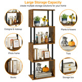 IBUYKE 5-Tier Tall Bookshelf,S-Shaped Geometric Bookcase, Wood Display Shelves with Storage,Industrial Bookshelf for Living Room Bedroom, Home Office, Rustic Brown WBC015H IBUYKE