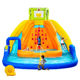 WELLFUNTIME Inflatable Water Slide, Bounce House with Water Bucket, Deep Pool, Climbing Wall with Rope, Bouncy Castle with Air Blower WELLFUNTIME