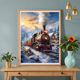 Amz Camel DIY 5D Diamond Art Kits (12 * 16 Inch), Painting, Art for Snow Train, Embroidery Full Drill for Landscape, Diamond Art Kits Rhinestone Craft for Home Wall Decor Amz Camel