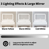 LIKIMIO Vanity Desk with LED Lighted Mirror & Power Outlet & 4 Drawers, Makeup Table Set with Storage Stool and Hair Dryer Stand, White LIKIMIO