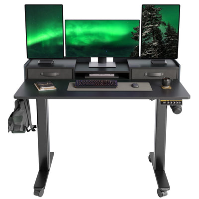 YDN Standing Desk with Drawers, 48 Inch Standing Desk Adjustable Height, Adjustable Electric Stand Up Sit Stand Small with Storage and Shelf, Black