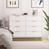 Patikuin 8 Dresser for Bedroom Wooden with 8 Drawer, Chest of Drawers Wide Dresser with Metal Handle, White Dresser for Bedroom,Living Room,Hallway and Entryway Patikuin