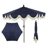 JONATHAN Y UMB1001D Collins 9 ft. Classic Cottage Tassel Market Patio Umbrella with Auto-Tilt, Crank, Wind Vent and UV Protection in Navy/Cream JONATHAN Y