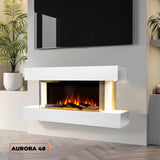 FIREBLAZE Aurora 48” 3-Sided Electric Fireplace with Wall Mount Floating White Mantel Surround 48 inch Wide, Wall Hanging or Freestanding, Heater, Remote Control, Timer and Overheating Protection FIREBLAZE Where Warmth Begins