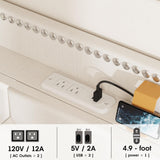 Vabches Off White Full Size Bed Frame with LED Lights and Charging Station Vabches