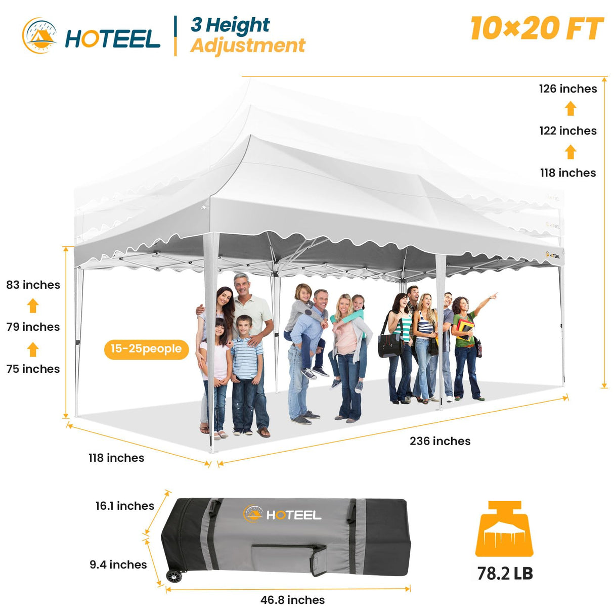 HOTEEL 10×20 Pop Up Canopy with 6 Sidewalls, UV 50+ and Waterproof Canopy Tent, Thickened Frame, Large Space Easy Pop Up Canopy, Outdoor Canopy for Weddings, Beaches, Parties, Patio (White) Hoteel