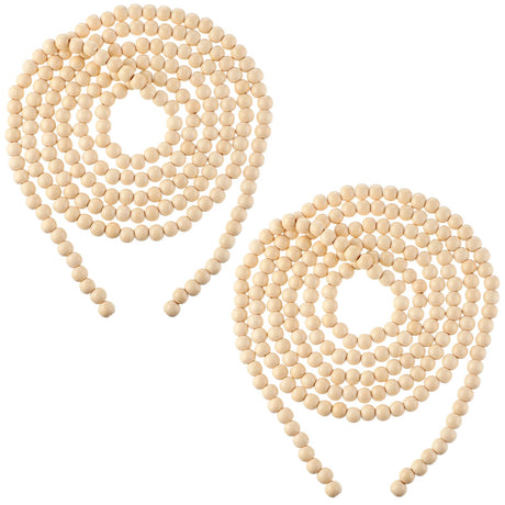 Yuxung 2 Pcs 18 ft Boho Christmas Wood Bead Garland Vintage Natural Wooden Beads Garland Decorative Rustic Holiday Christmas Tree Garland Country Farmhouse Christmas Decor for Indoor Home Use(Wood) Yuxung