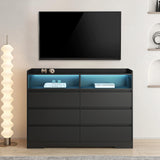 Spaco Black Dresser for Bedroom, 6 Drawer Dresser with LED Lights and 2 Cubby,Chest of Drawers,Wood Dresser,Dresser Bedroom Furniture,Wide TV Stand Dresser for Kid's Room,Nursery Spaco