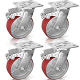 Casters Set of 4 Heavy Duty 6 inch Caster Wheels - ASRINIEY Locking Casters with No Noise Polyurethane on Steel Wheels, Swivel Plate Caster with Brake for Toolbox Workbench, 5000 lbs Total Capacity ASRINIEY