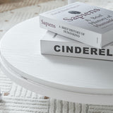 VINGLI 25.6" Rustic Oak White Round Farmhouse Coffee Table, 2-Tier Storage Wood Center Circle Accent Table for Living Room, Bedroom, Apartment, Studio and Small Spaces, Sturdy Metal Frame VINGLI