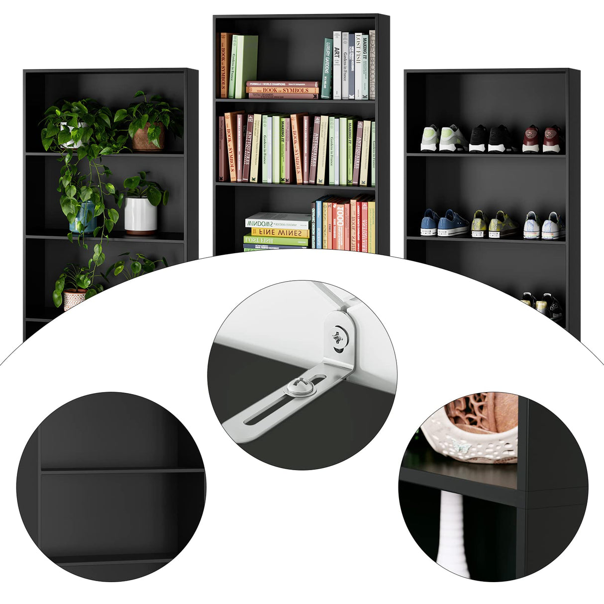 FOTOSOK 6-Tier Black Open Bookcase - Stylish Freestanding Display Storage for Home and Office FOTOSOK