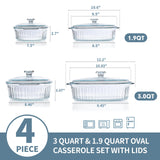 M MCIRCO 4-Piece Glass Casserole Baking Dish, Set of 2 Casseroles With Glass Lids, 1.9 Qt and 3 Qt M MCIRCO