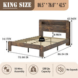 SAMTRA Modern King Wood Bed Frame with LED Headboard, Storage & Bookshelf SAMTRA