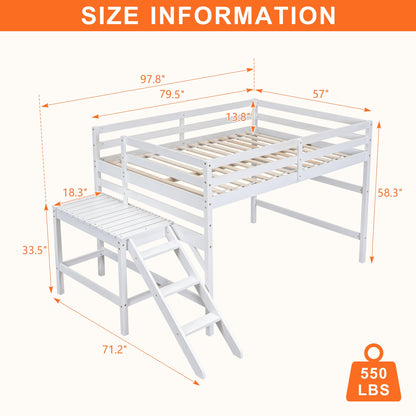 Dolonm White Full Loft Bed with Platform and Ladder – Stylish Low Height Frame for Kids & Adults - WoodArtSupply