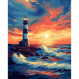 Natuyalo Paint by Numbers for Adults Beginner, Lighthouse Acrylic Easy Paint by Numbers Kits Sunset Seascape Craft Kits for Adults Suitable for Home Wall Decoration Flameless 16x20 Inch Natuyalo