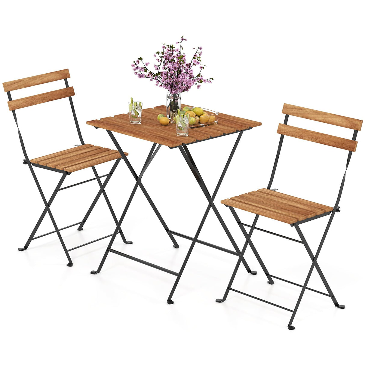 Tangkula 3 Pieces Patio Dining Set, Outdoor Square Table and Folding Chairs with Metal Frame, Space Saving Furniture Set for Yard Porch Deck Backyard Tangkula